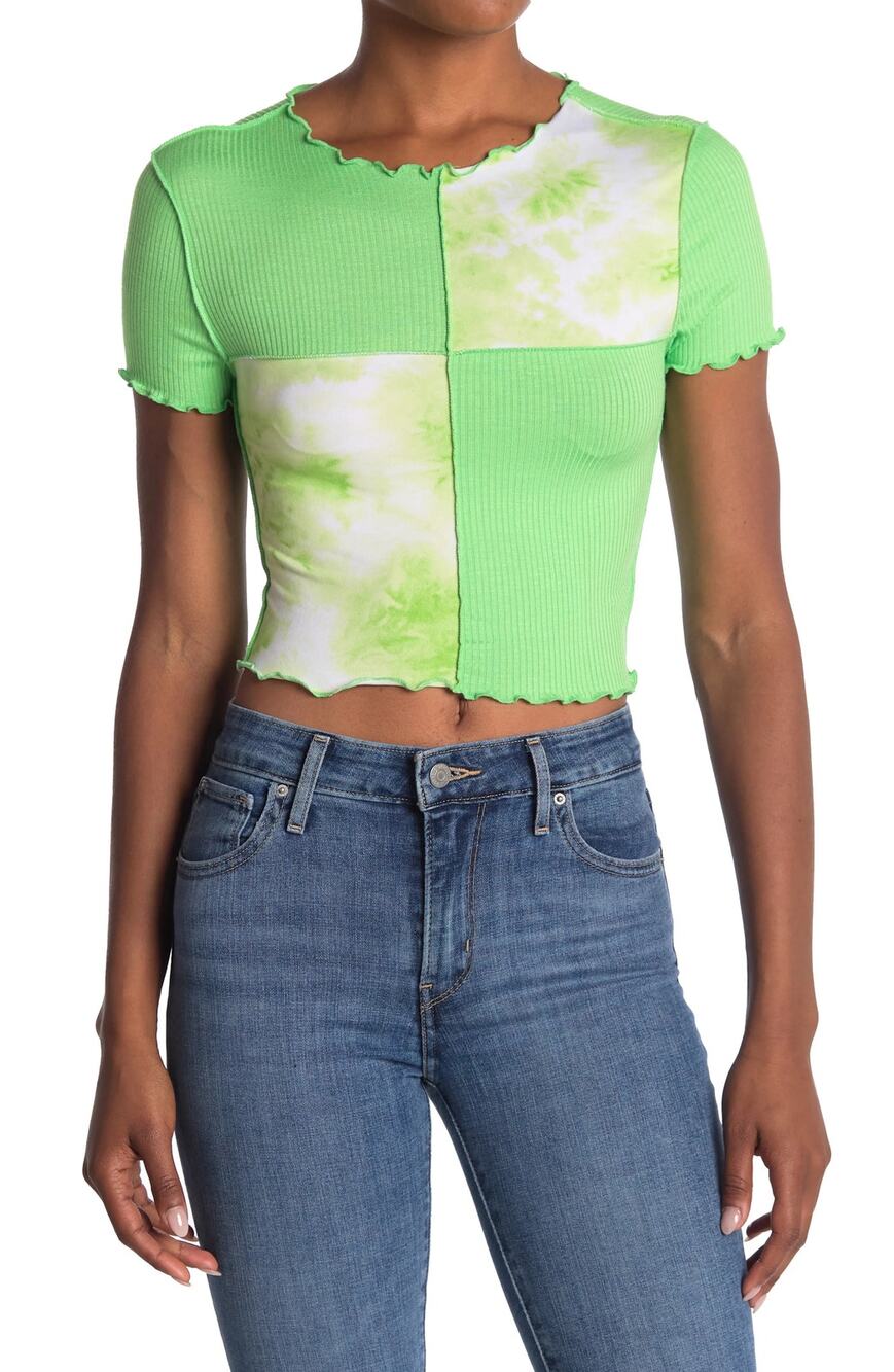 Abound Green Summer Tie Dye Colorblock Lettuce Edge Shirt Size Small